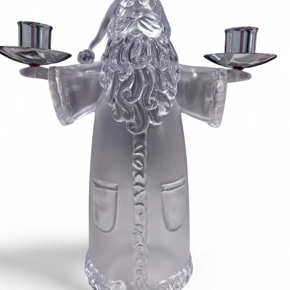 Vintage Frosted Crystal Santa Claus Double Taper Candle Holder